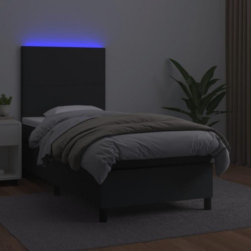 Kontinentalseng med LED-lys 90×200 cm i sort kunstlæder