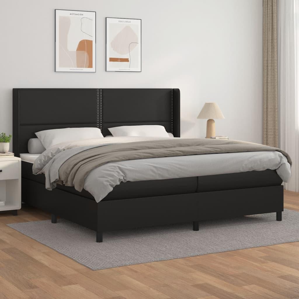 Kontinentalseng Med Madras Kunstlæder Sort - Ensfarvet med søm / 200 x 200 cm