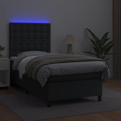 Kontinentalseng med LED-lys 90x200 cm i kunstlæder - sort