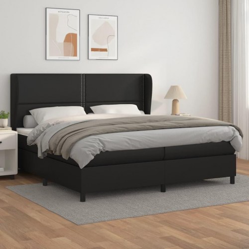 Kontinentalseng med madras 200 x 200 cm - kunstlæder, sort