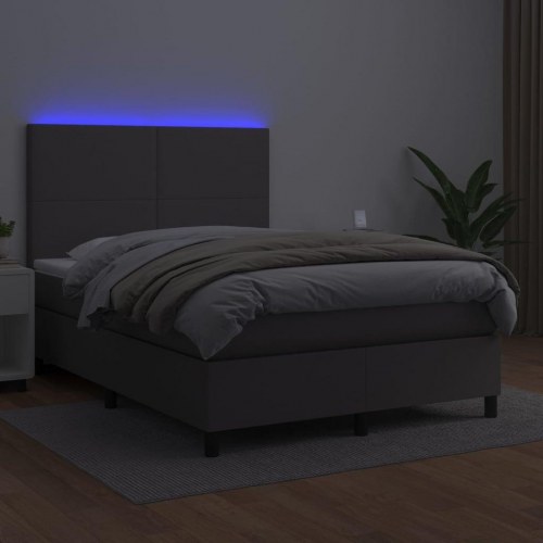 Kontinentalseng med LED-lys 140×200 cm - kunstlæder, grå