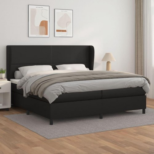 Kontinentalseng 200x200 cm med madras - kunstlæder, sort