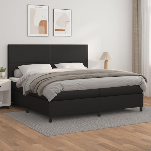 Kontinentalseng med madras 200 x 200 cm - kunstlæder, sort