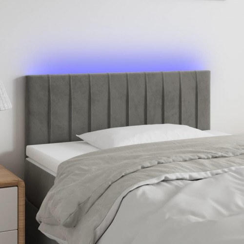 Sengegavl med LED-lys i fløjl 80 x 5 x 78/88 cm - lysegrå