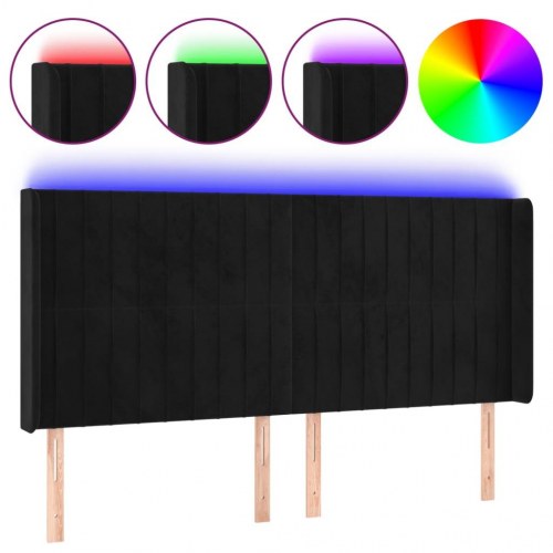 Sengegavl med LED-lys i fløjl 203 x 16 x 118/128 cm - sort