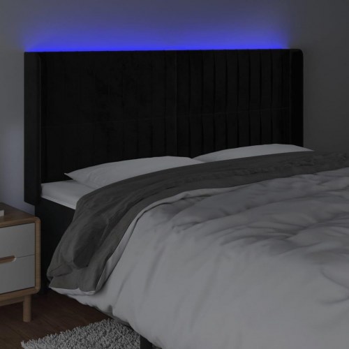 Sengegavl med LED-lys i fløjl 203 x 16 x 118/128 cm - sort