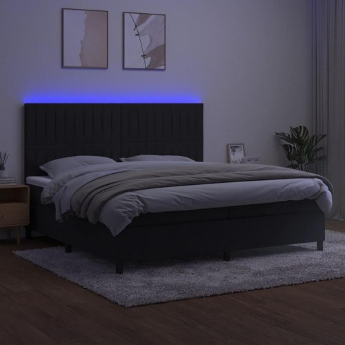 Kontinentalseng i fløjl med LED-lys 200 x 200 cm - sort