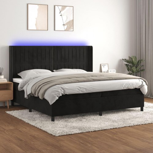 Kontinentalseng med LED-lys 200×200 cm - fløjl, sort