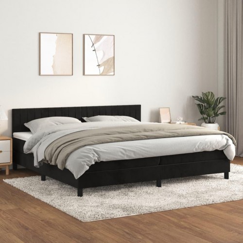 Kontinentalseng med madras 200x200 cm - fløjl, sort