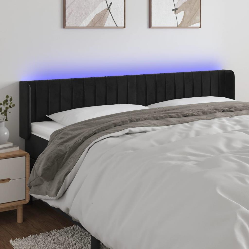 Sengegavl Med Led-Lys Stof - Sort / 203 x 16 x 78/88 cm
