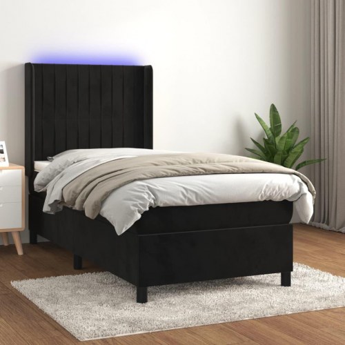 Kontinentalseng med LED-lys 100x200 cm - fløjl, sort