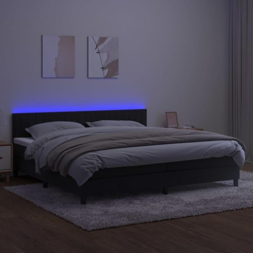 Kontinentalseng i fløjl med madras og LED-lys 200x200 cm - sort