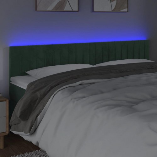 Sengegavl med LED-lys 200 x 5 x 78/88 cm - mørkegrøn