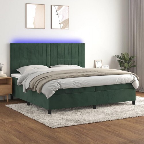 Kontinentalseng med LED-lys 200x200 cm - fløjl, mørkegrøn