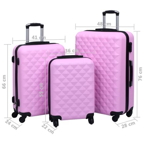 Kuffert sæt 3 stk. hardcase ABS pink