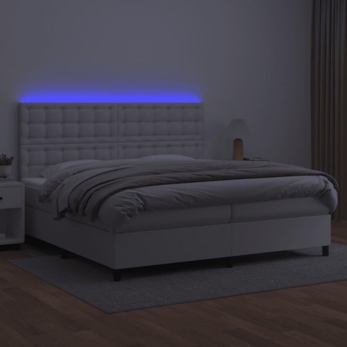 Kontinentalseng med LED-lys 200x200 cm - kunstlæder, hvid