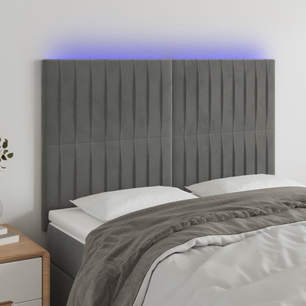 Sengegavl Med Led-Lys Velour - Lysegrå / 144 x 5 x 118/128 cm
