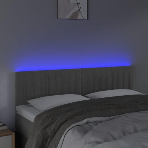 Sengegavl med LED-lys i fløjl - lysegrå, 144 x 5 x 78/88 cm