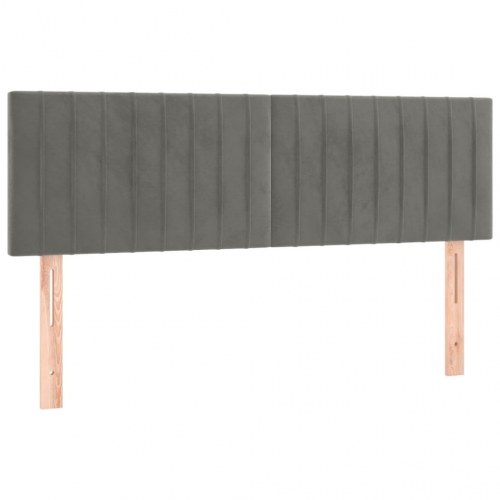 Sengegavl med LED-lys i fløjl - lysegrå, 144 x 5 x 78/88 cm
