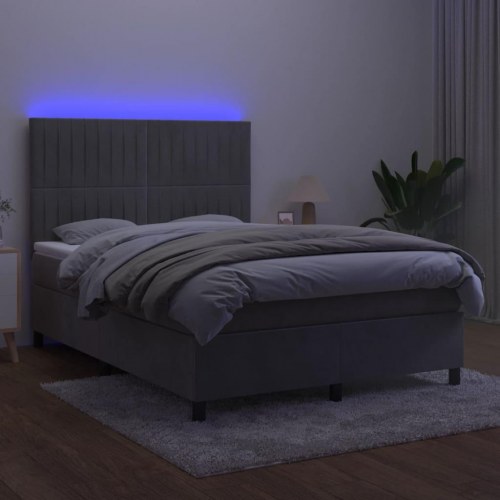 Kontinentalseng med LED-lys 140×200 cm - fløjl, lysegrå