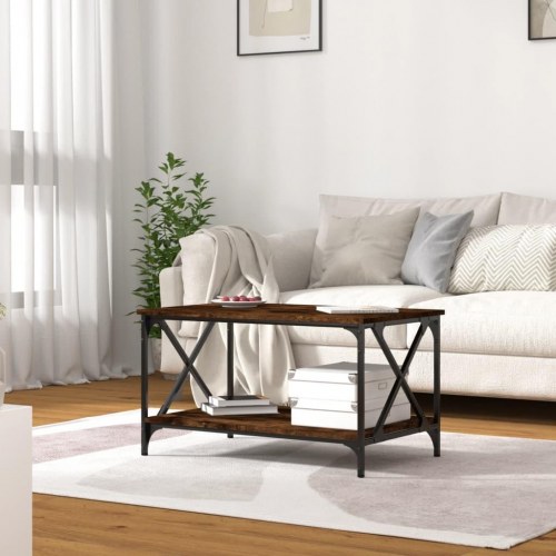 Sofabord 80x50x45 cm konstrueret træ og jern røget egetræ