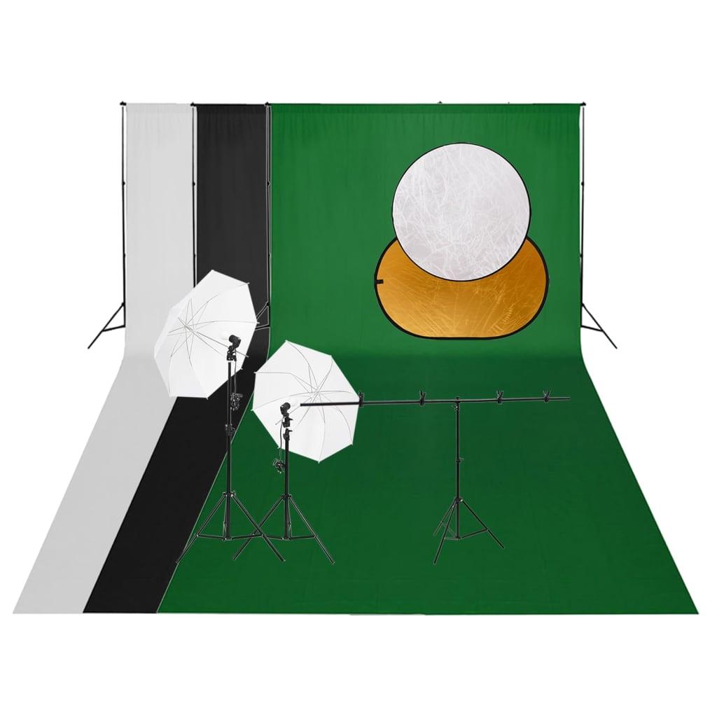 Fotostudiesæt med lampesæt, fotobaggrund og reflektor