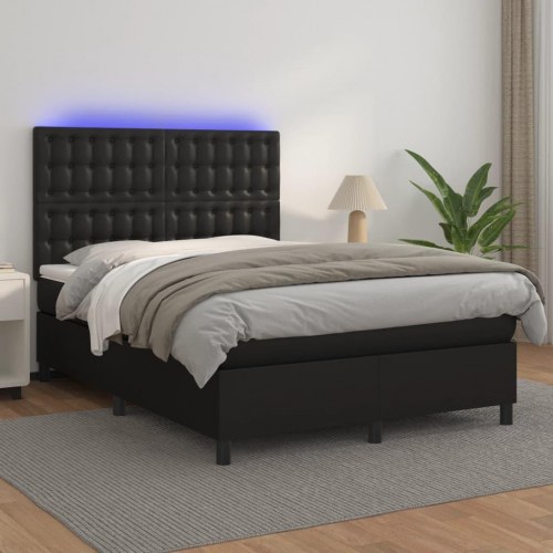 Kontinentalseng med LED-lys 140x190 cm i sort kunstlæder
