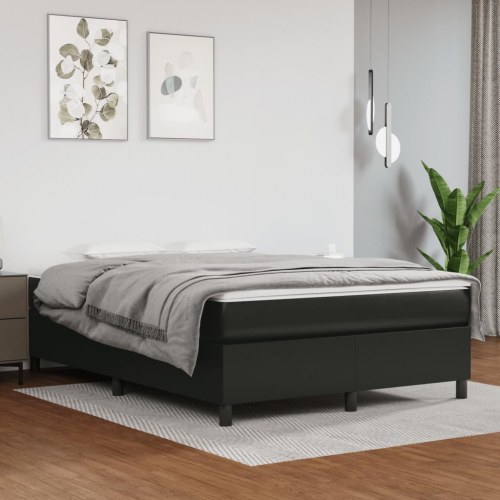 Kontinentalseng 140×190 cm i sort kunstlæder - med madras og topmadras