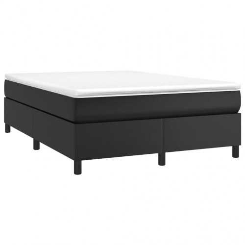 Kontinentalseng 140×190 cm i sort kunstlæder - med madras og topmadras