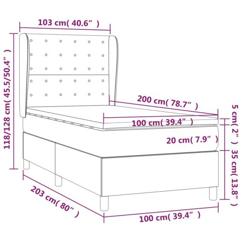 Kontinentalseng med madras 100 x 200 cm - kunstlæder, grå