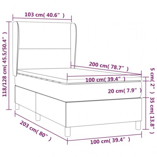 Kontinentalseng med madras 100x200 cm - kunstlæder, grå