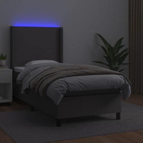 Kontinentalseng med LED-lys 100 × 200 cm - kunstlæder, grå