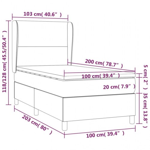 Kontinentalseng med LED-lys 100 × 200 cm - kunstlæder, grå