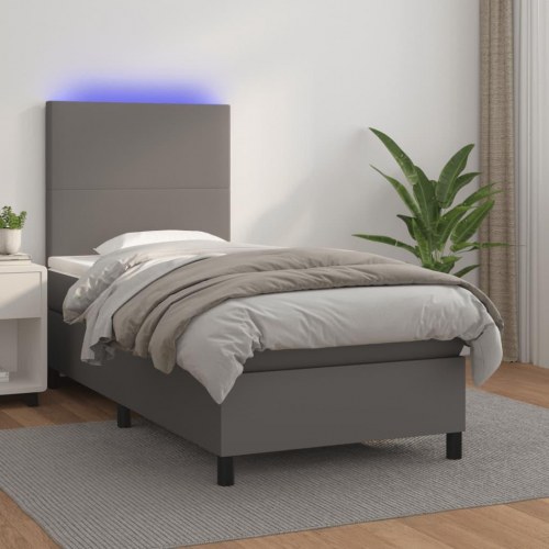 Kontinentalseng med LED-lys 100×200 cm - kunstlæder, grå
