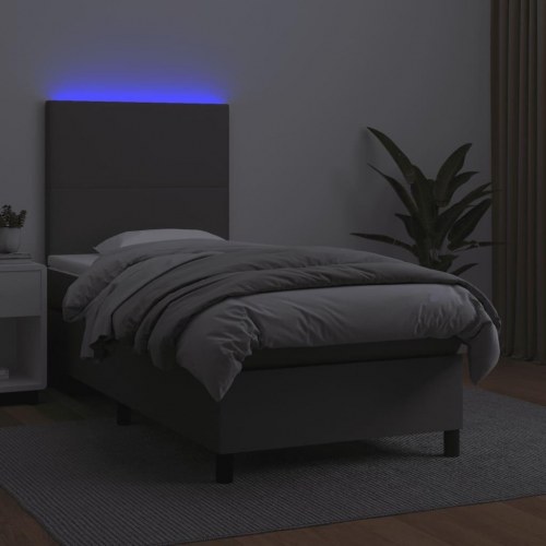 Kontinentalseng med LED-lys 100×200 cm - kunstlæder, grå