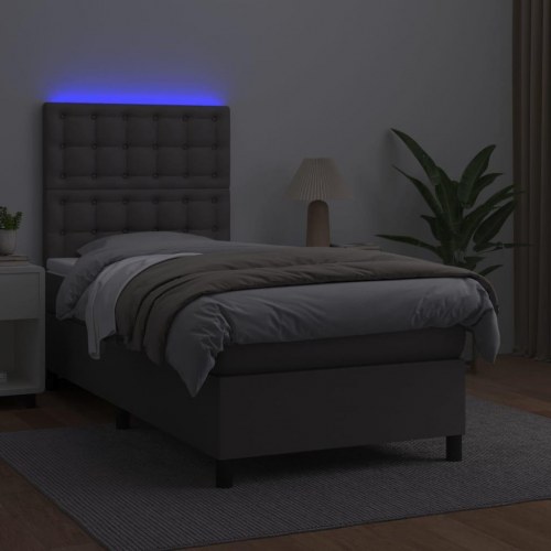 Kontinentalseng med LED-lys 100×200 cm - kunstlæder, grå