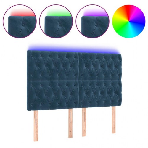 Sengegavl med LED-lys 144 x 7 x 118/128 cm - mørkeblå fløjl