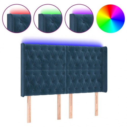 Sengegavl med LED-lys i fløjl 147 x 16 x 118/128 cm - mørkeblå