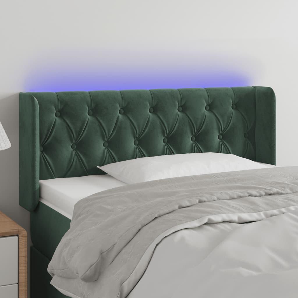 Sengegavl Med Led-Lys Fløjl - Mørkegrøn / 103 x 16 x 78/88 cm