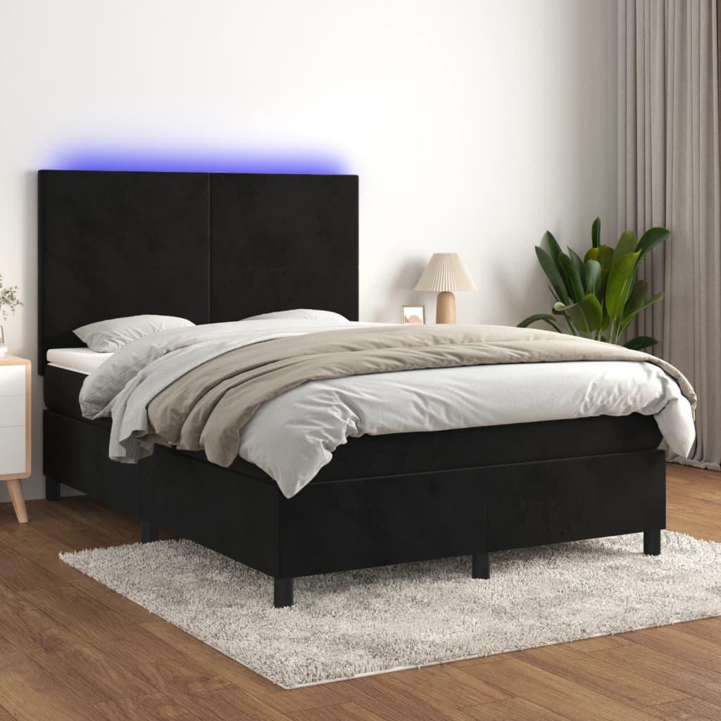 Kontinentalseng Med Led-Lys Velour Sort - Med ensartet mønster / 140 x 190 cm
