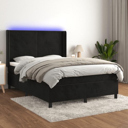 Kontinentalseng i fløjl med LED-lys 140 x 190 cm - sort