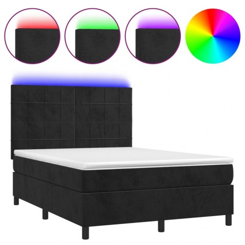 Kontinentalseng med LED-lys 140x190 cm - fløjl, sort