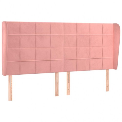 Sengegavl med kanter i fløjl 203 x 23 x 118/128 cm - lyserød