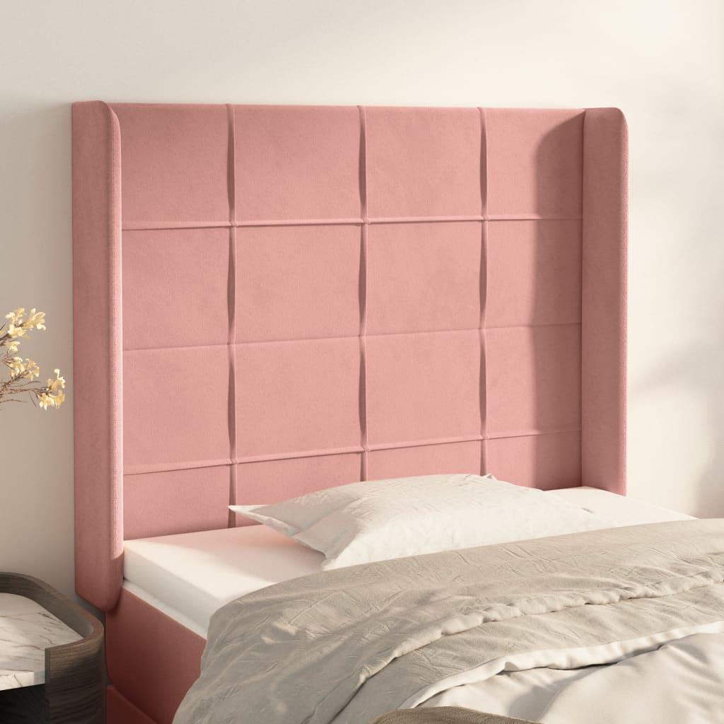 vidaXL Sengegavl - Sengegavl med kanter i fløjl - 103x16x118/128 cm - pink