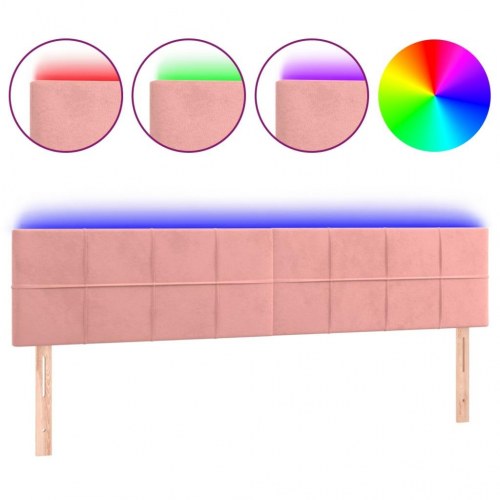 Sengegavl med LED-lys i velour - lyserød, 200 x 5 x 78/88 cm