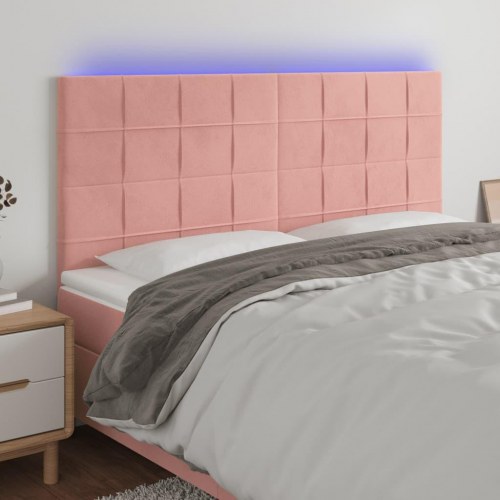 Sengegavl med LED-lys i fløjl 200 x 5 x 118/128 cm - lyserød
