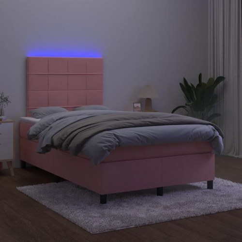 Kontinentalseng med LED-lys 120×200 cm - fløjl, lyserød