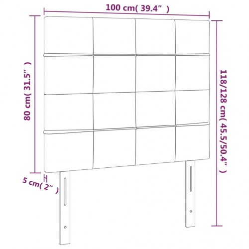 Sengegavl med LED-lys i fløjl - lyserød, 100 x 5 x 118/128 cm