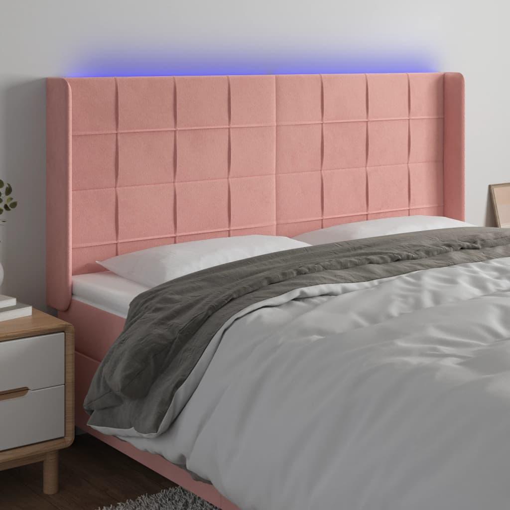 Sengegavl Med Led-Lys Fløjl - Lyserød / 203 x 16 x 118/128 cm