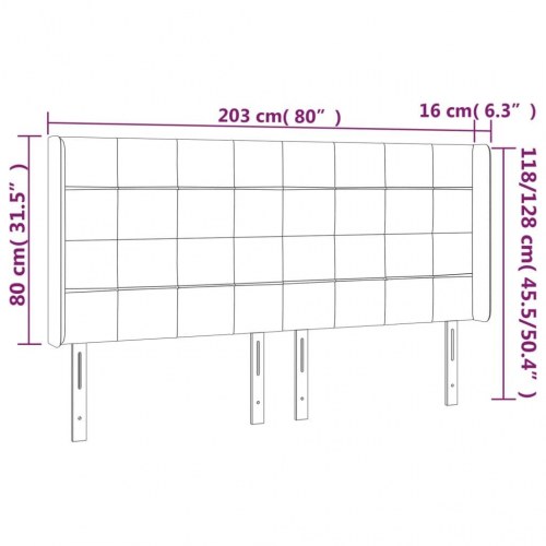 Sengegavl med LED-lys i fløjl 203 x 16 x 118/128 cm - lyserød